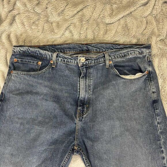 Levis 505 Mens Size 40x26.5 Medium Wash Distressed Stain Straight Jeans Grunge - Picture 3 of 13